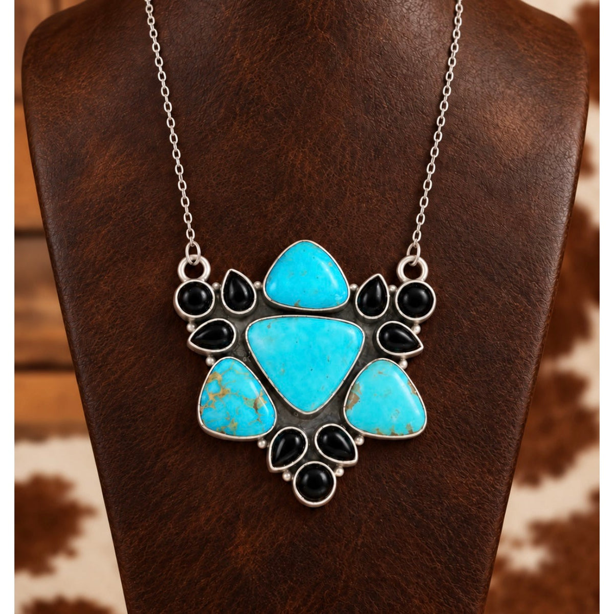 Kingman Turquoise Black Onyx Necklace 925 necklace 21"