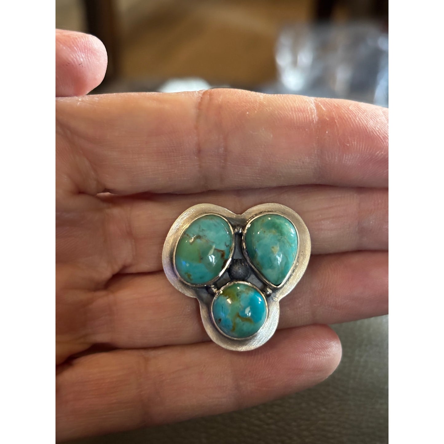 Kingman Mojave Turquoise Ring 3 large stones in Silver