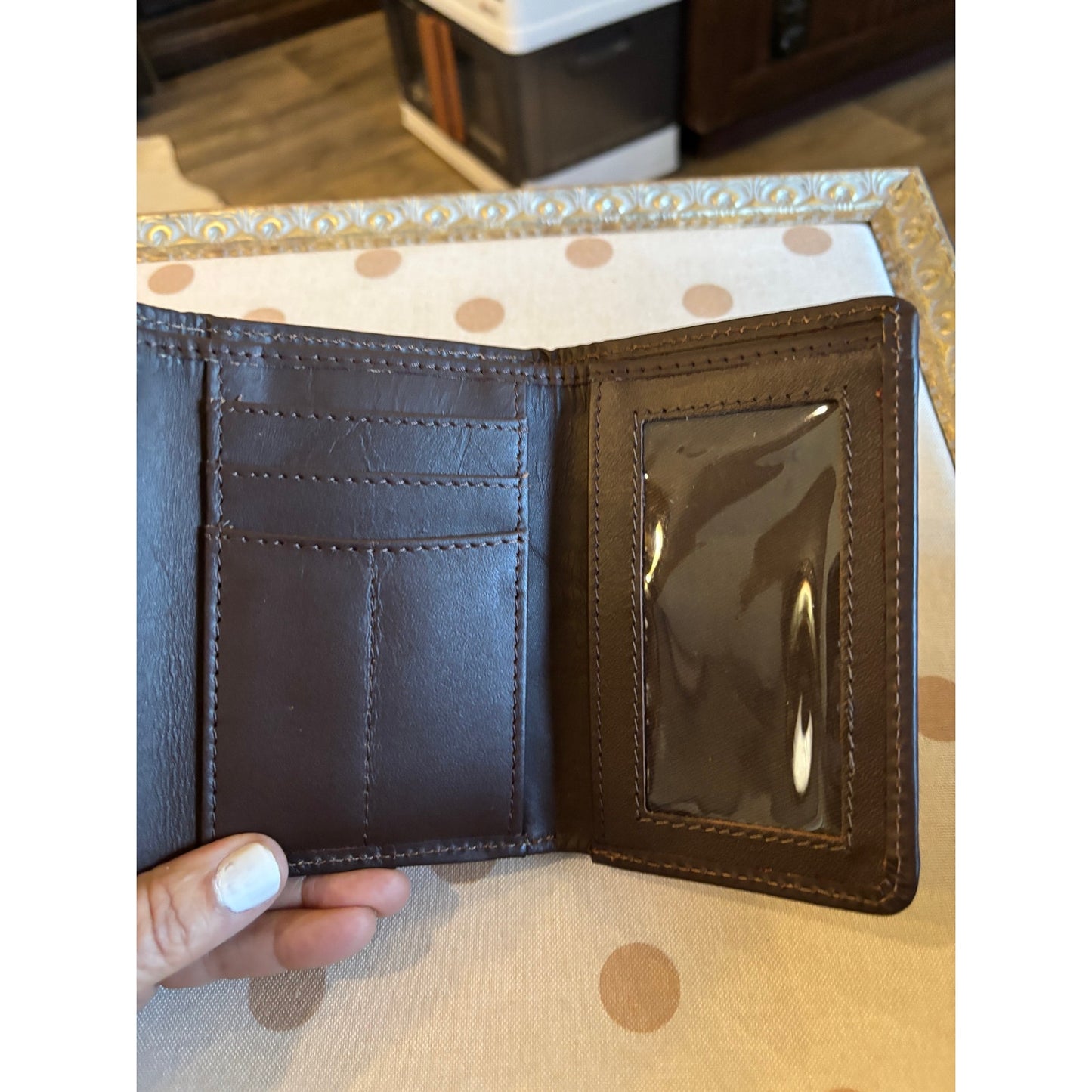Tooled Leather Cowhide Western Trifold Wallet in Red