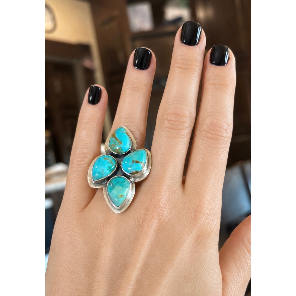 Number Eight Mined Turquoise 4 Large Stones in Sterling Silver.