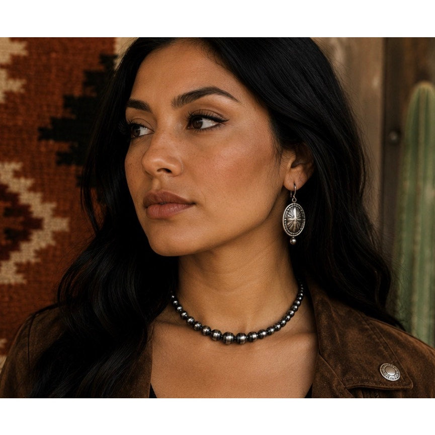 Sterling Silver Graduated Pearl Bead Necklace and Earrings/ Western Style