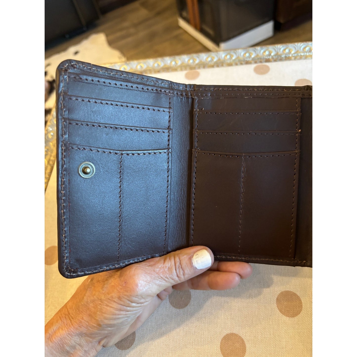 Tooled Leather Cowhide Western Trifold Wallet in Red