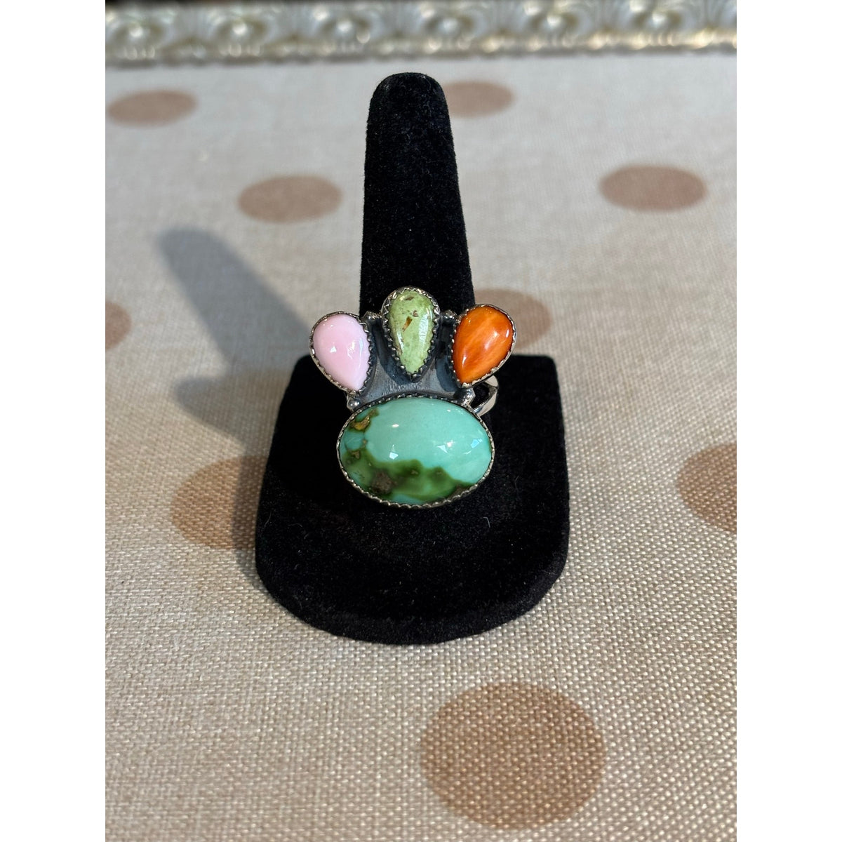 Sonoran Mountain & Paloma Turquoise Ring with Pink conch and Orange Spiny