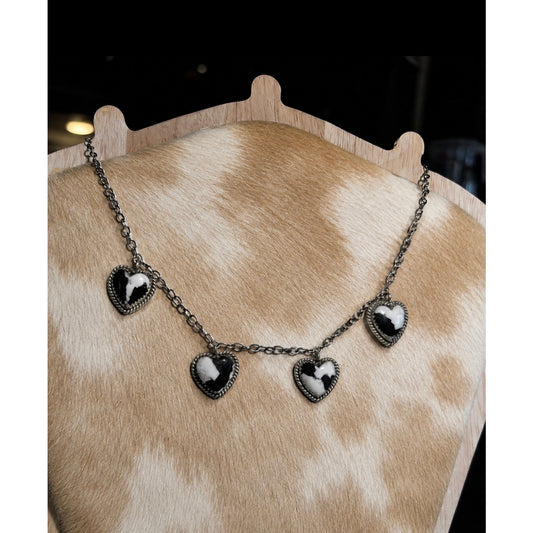 White Buffalo Turquoise Four Heart Necklace Sterling Silver  adjustable 20" Chain