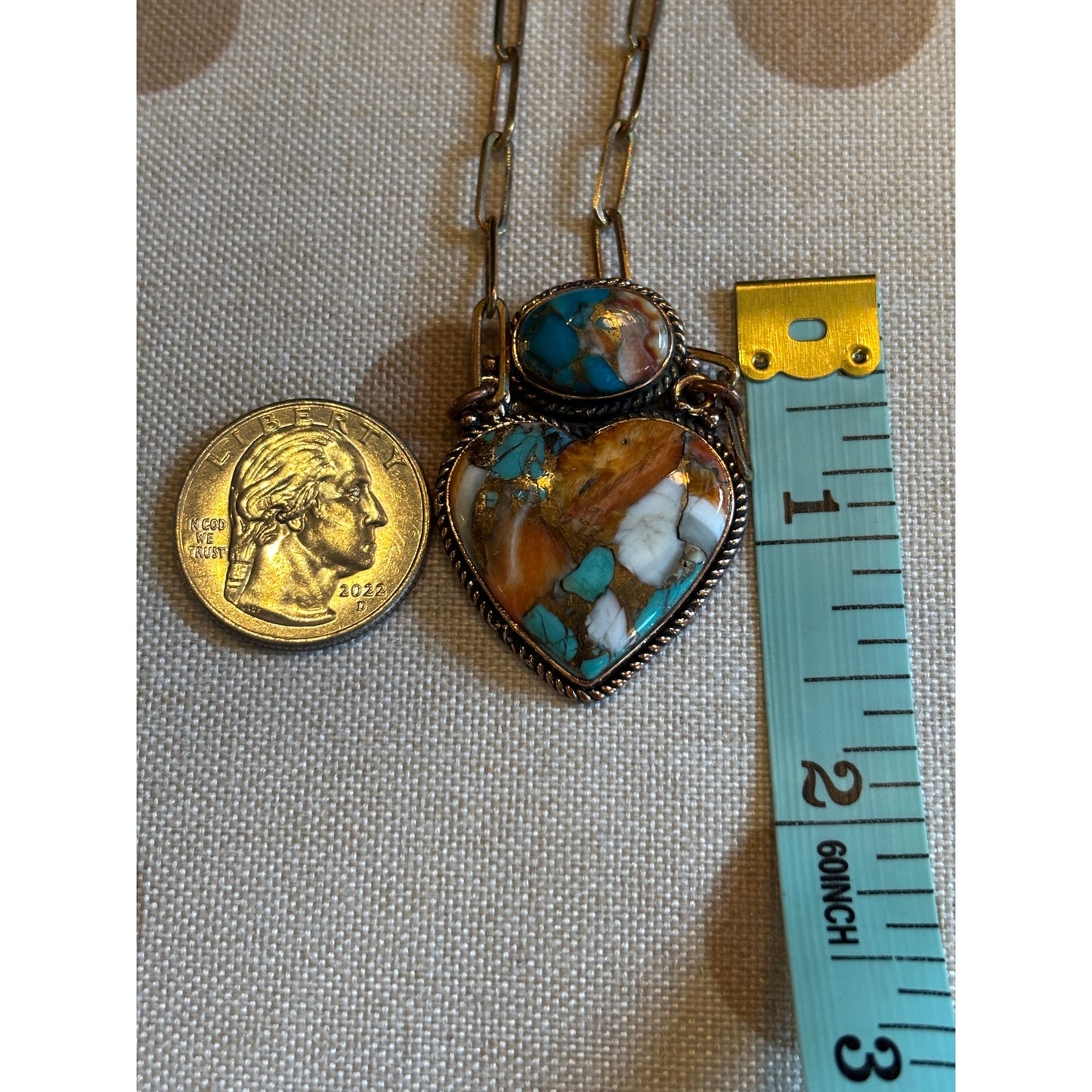 Mohave Turquoise & Spiny Oyster in Copper w Paper Clip Chain