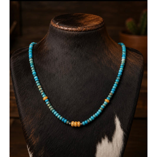 16" Turquoise & Orange Spiny Oyster Beaded Necklace | Southwestern Jewelry