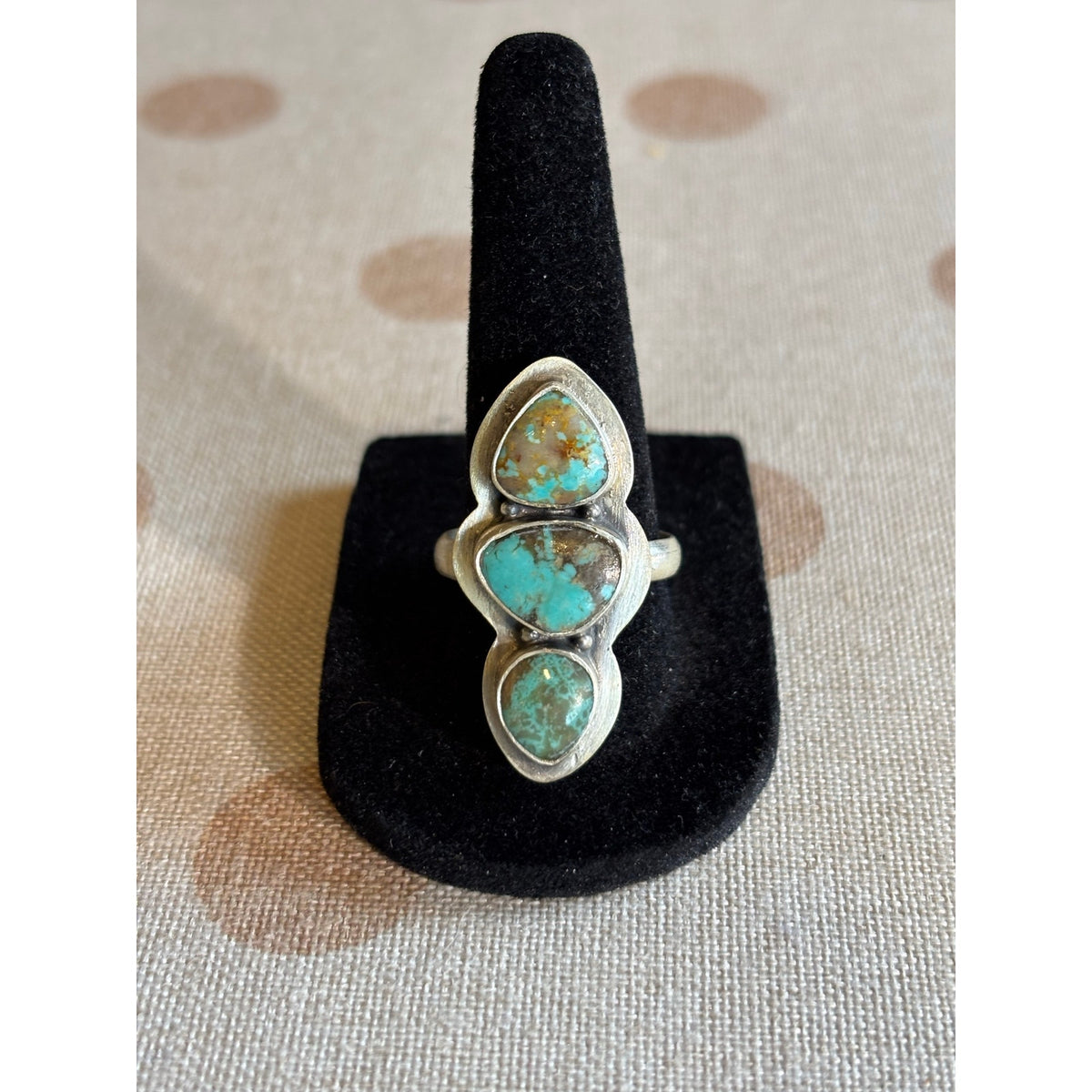 Number 8 Turquoise 3-Stone Crawler Ring | Adjustable Southwestern Sterling Silver