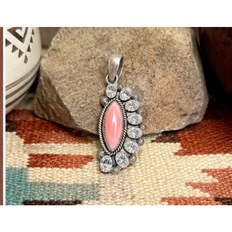 Stunning Pink Conch and CZ Pendant