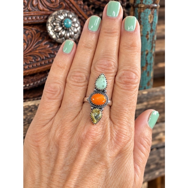 Palomino, Sonoran Mountain Turquoise & Orange Spiny SS Ring
