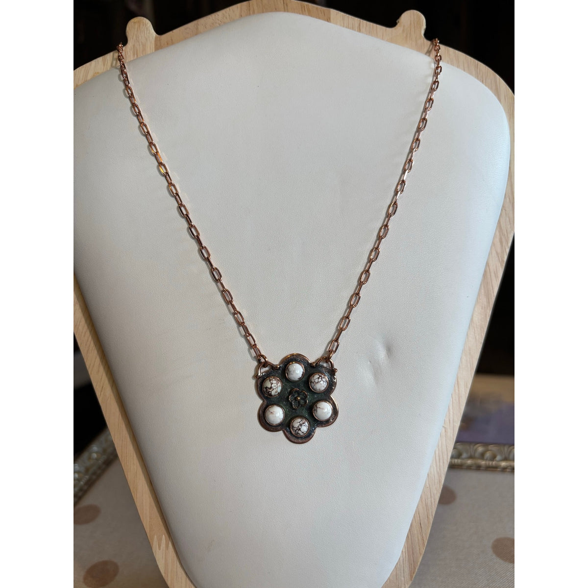 Wild Horse Stone Floral Cluster Pendant Necklace | Adjustable 22" Copper Southwestern