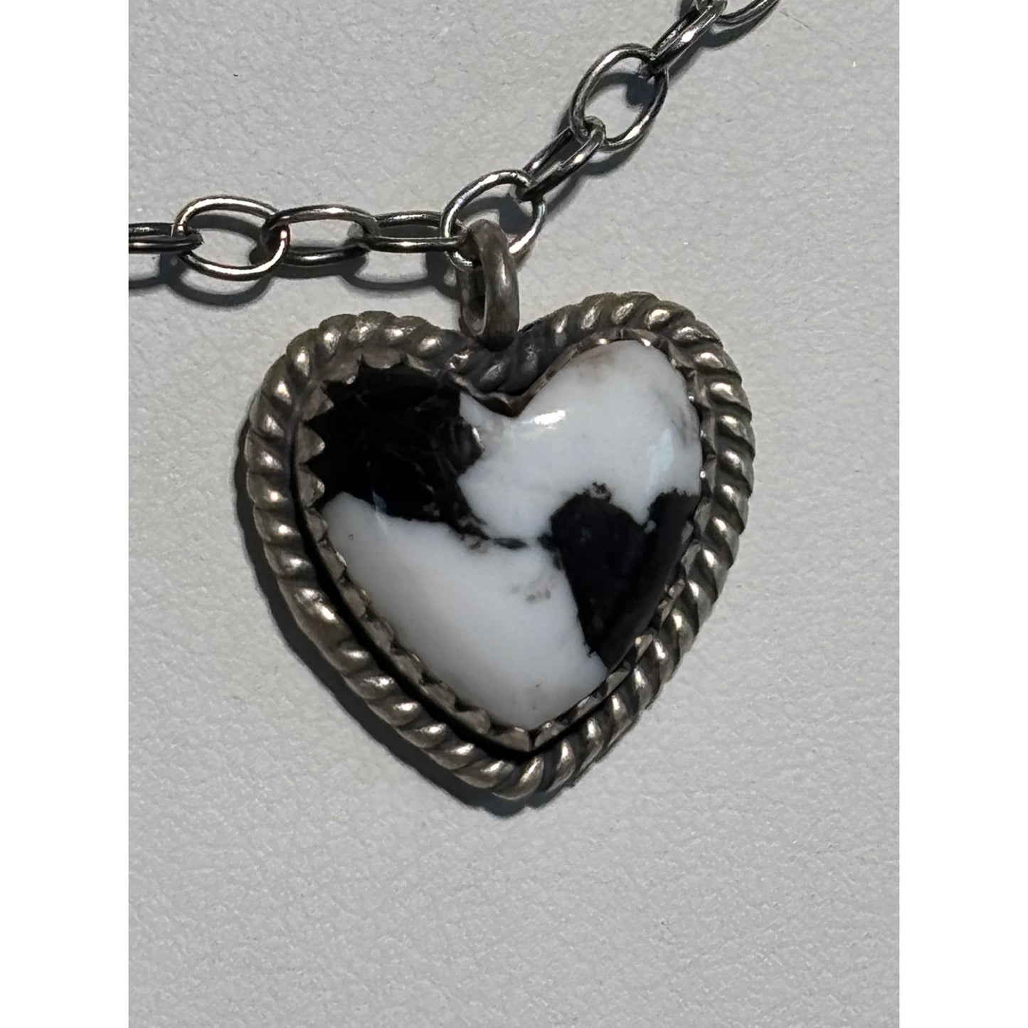 White Buffalo Turquoise Four Heart Necklace Sterling Silver  adjustable 20" Chain