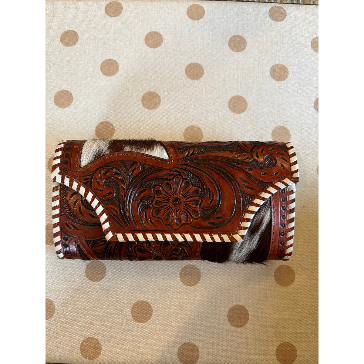 Leather Tooled Cowhide Crossbody Purse/ Wallet