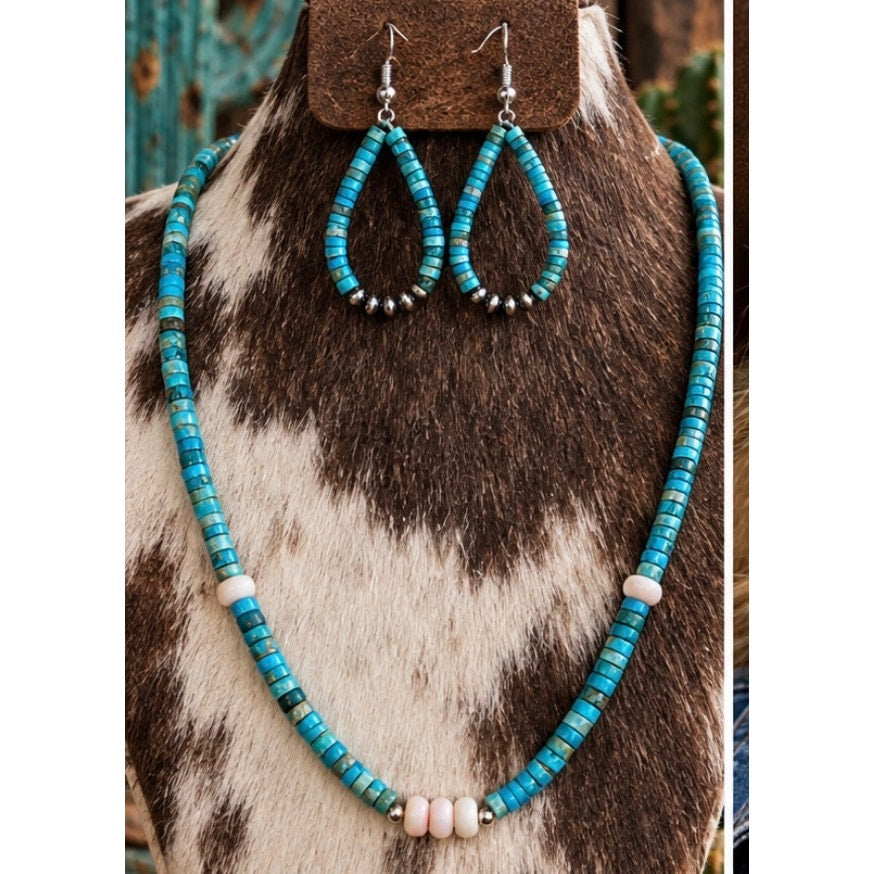 Cinnamon Jasper Heishi necklace with Pink Conch & Matching Earrings.