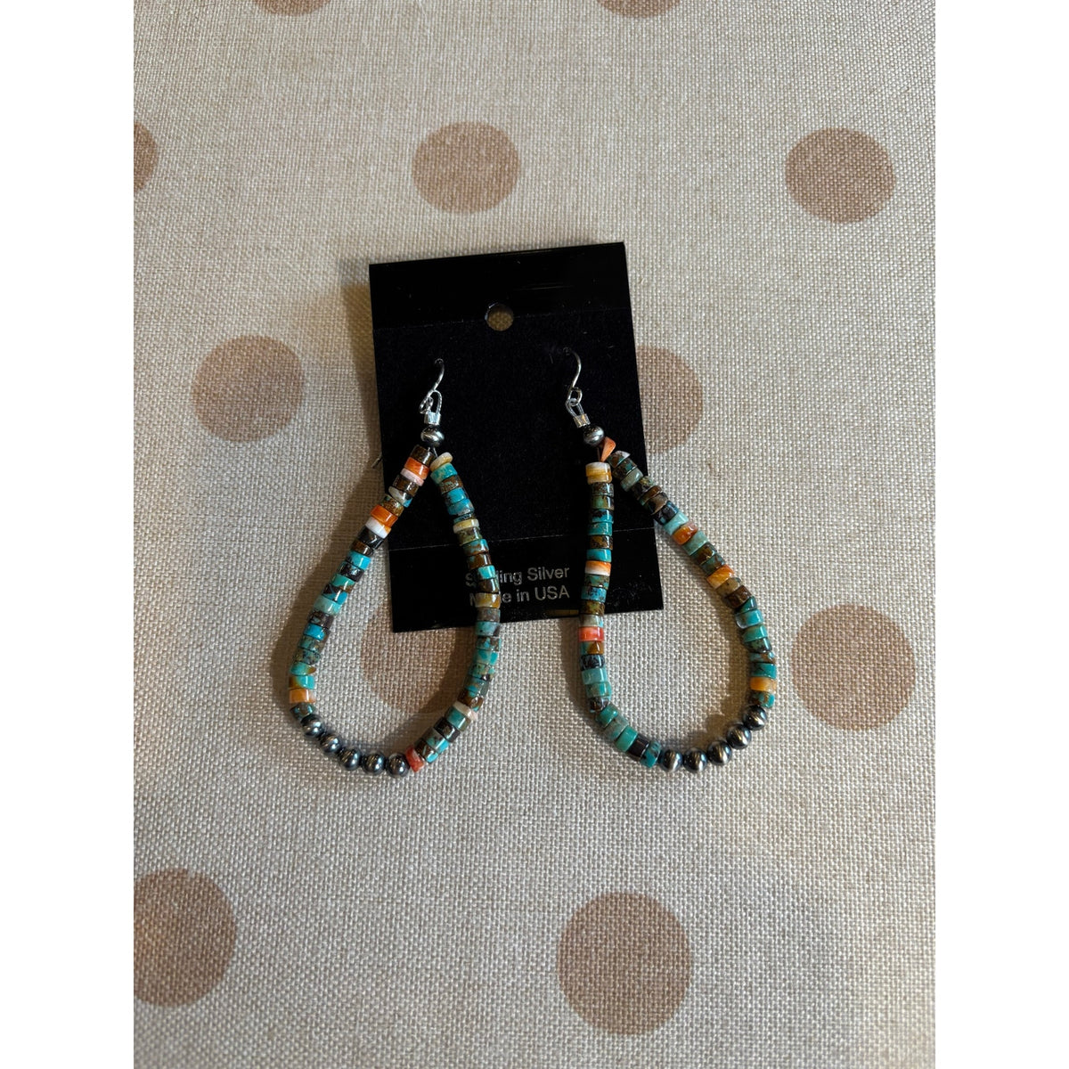 Turquoise Heishi & Sterling Silver Pearl Teardrop Dangle Earrings | Southwestern
