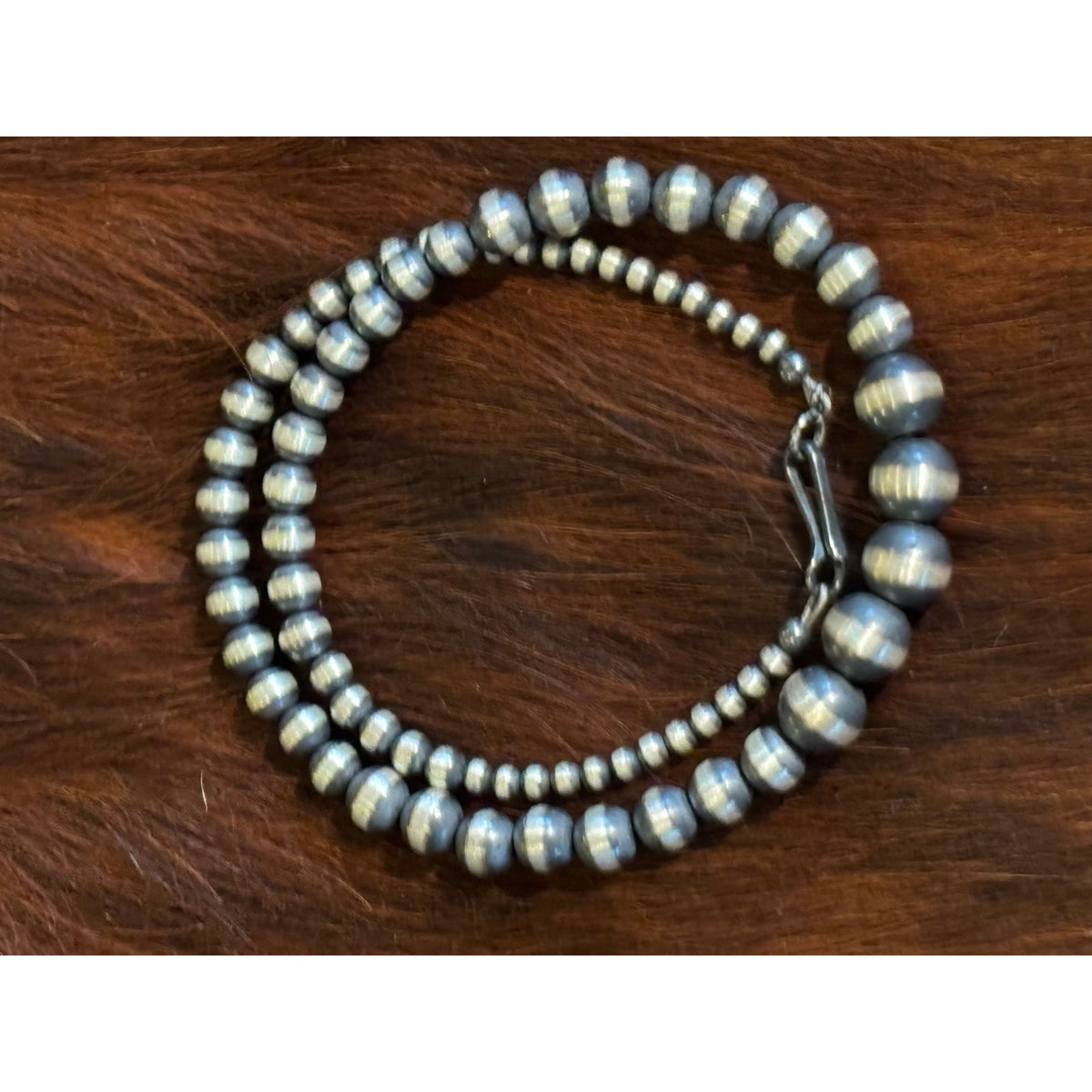 Sterling Silver Graduated Pearl Bead Necklace and Earrings/ Western Style