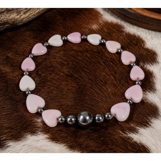 Pink Conch and Pearl Beaded Bracelet size 6