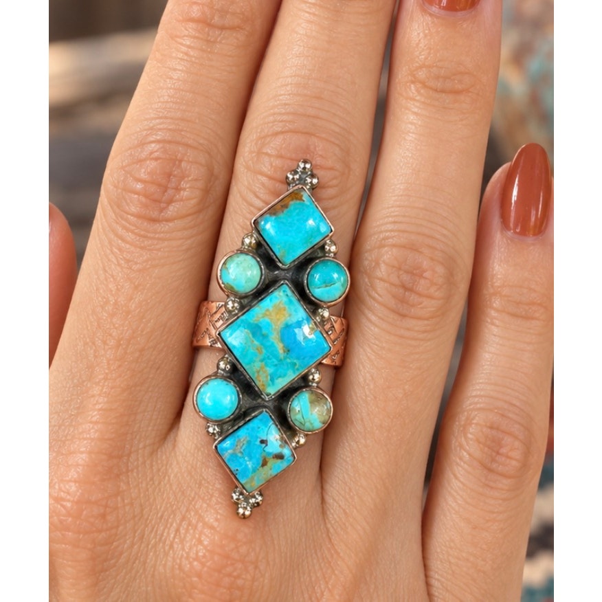 Mojave Turquoise Seven-Stone Copper Statement Ring