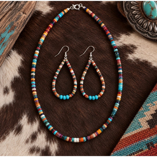 Spiny Oyster & Turquoise 16" Necklace and 2" Earring Set