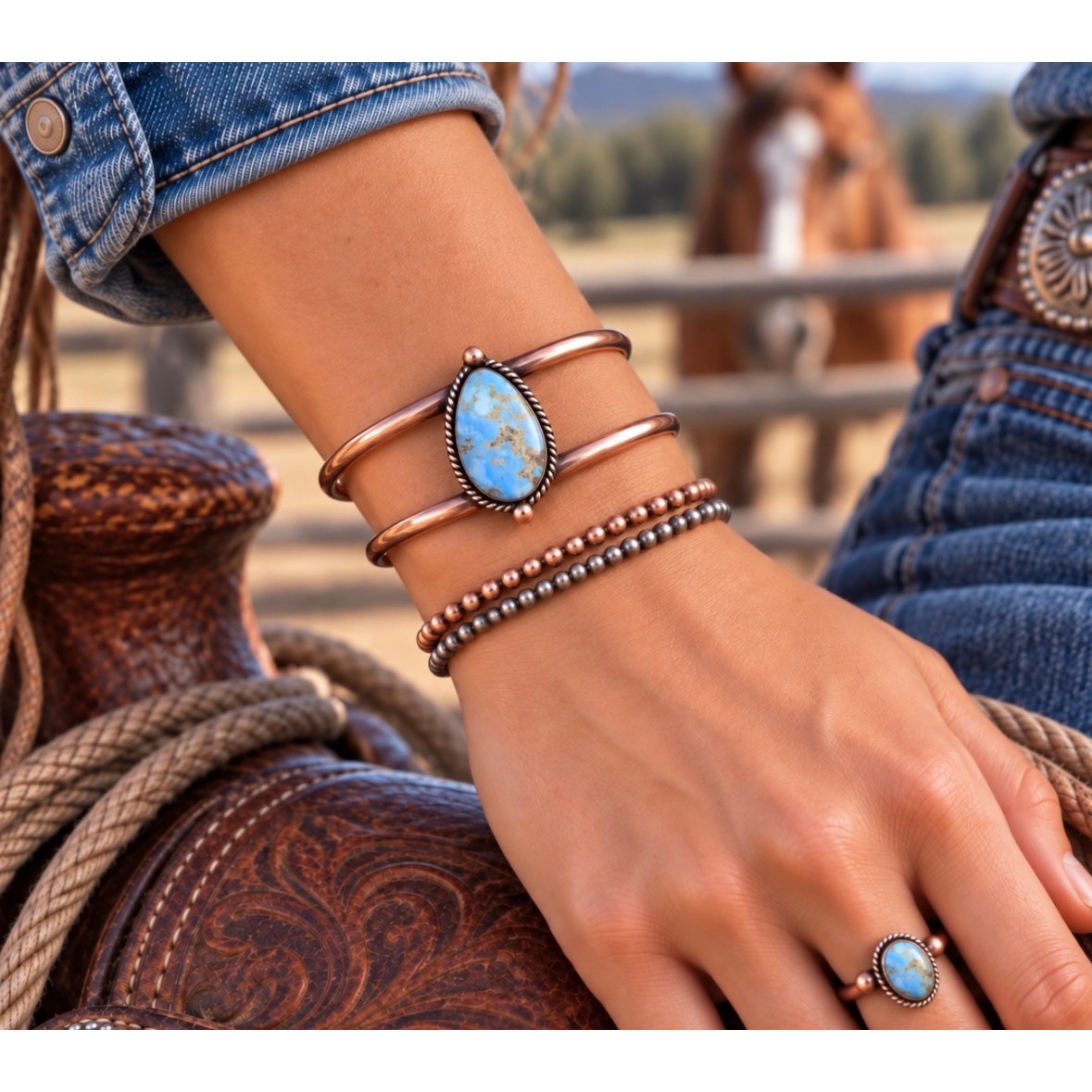 Golden Hills Turquoise Adjustable Copper Cuff Bracelet