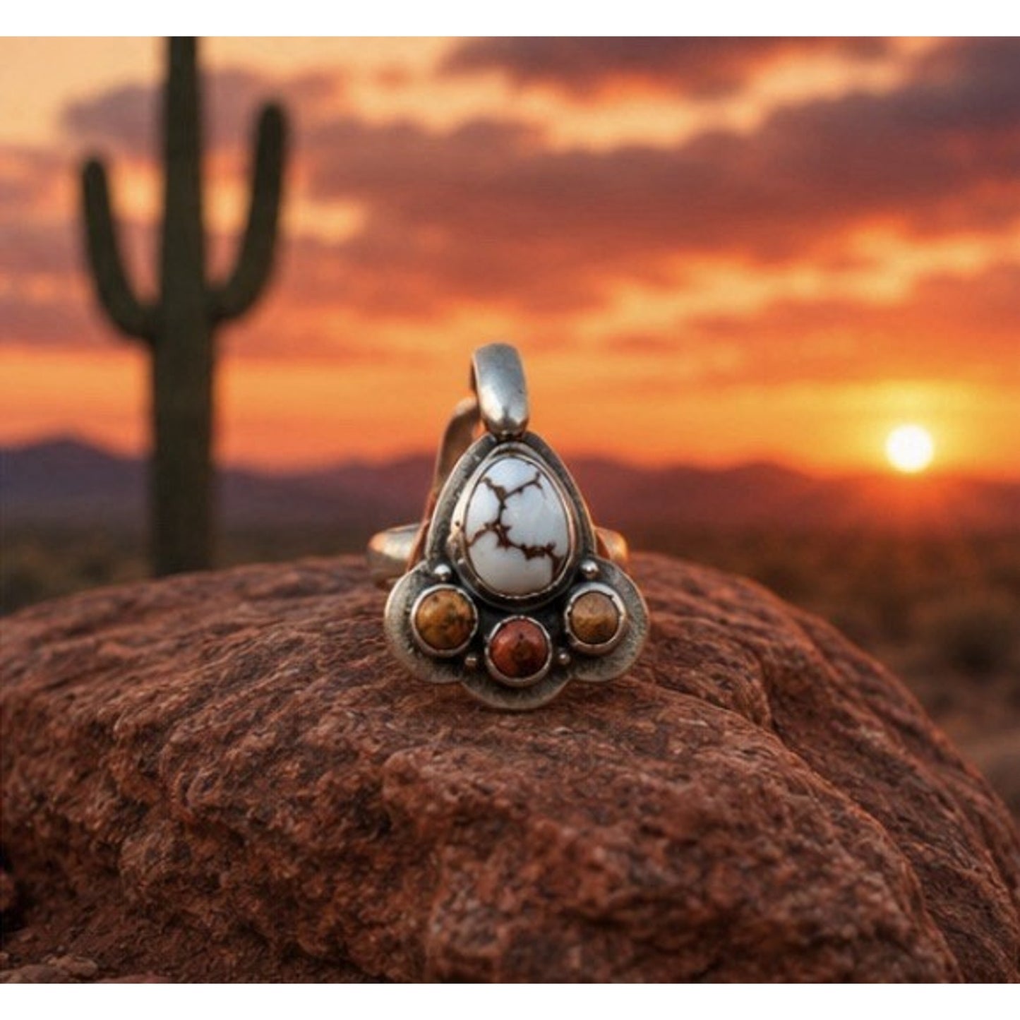 White Buffalo Turquoise Brown/ Copper Jasper Accent Stone Pendant on 16" 3mm