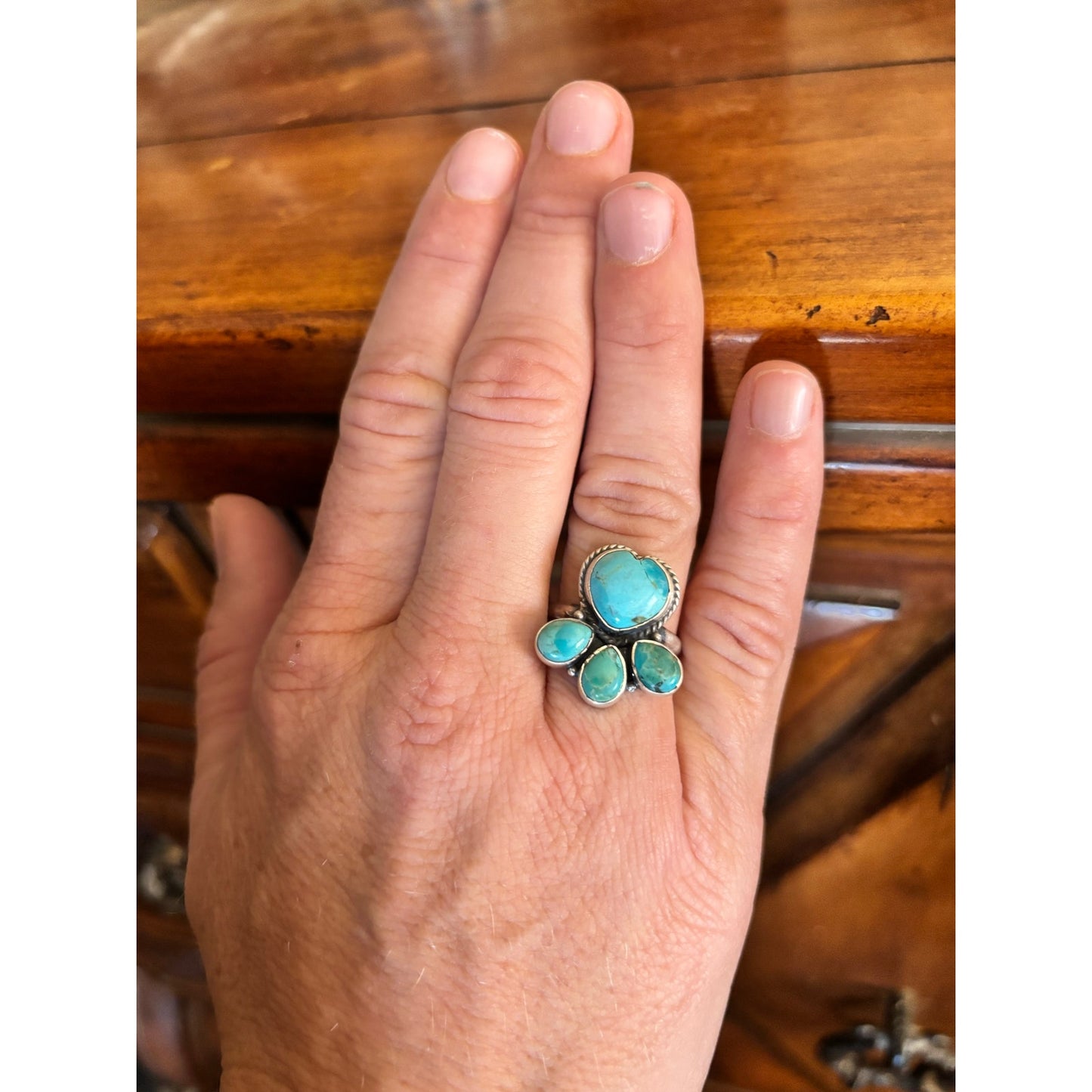 Lovely Heart Shaped Turquoise Ring With 3 accent
 stones.