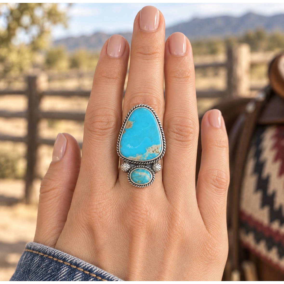 Mojave Blue Turquoise 2-Stone Statement Ring | Adjustable Southwestern Sterling Silver