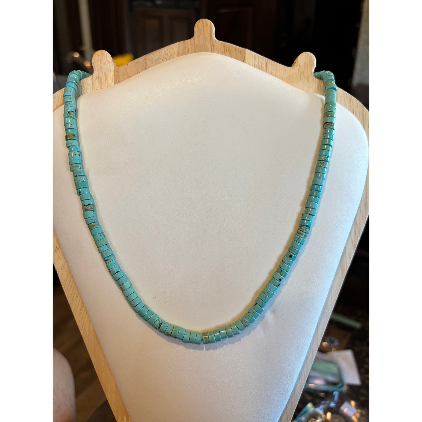 Heishi  cut Turquoise stone necklace. 18.5 inch adjustable