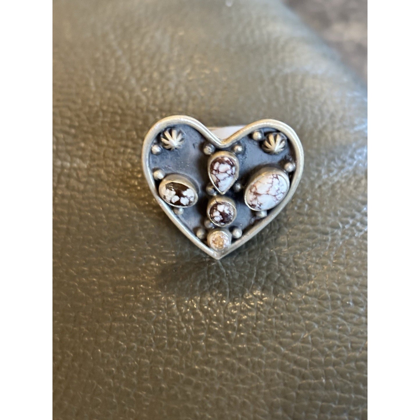 White Water Turquoise Stones Set In A Sterling Silver Heart W Silver Beads