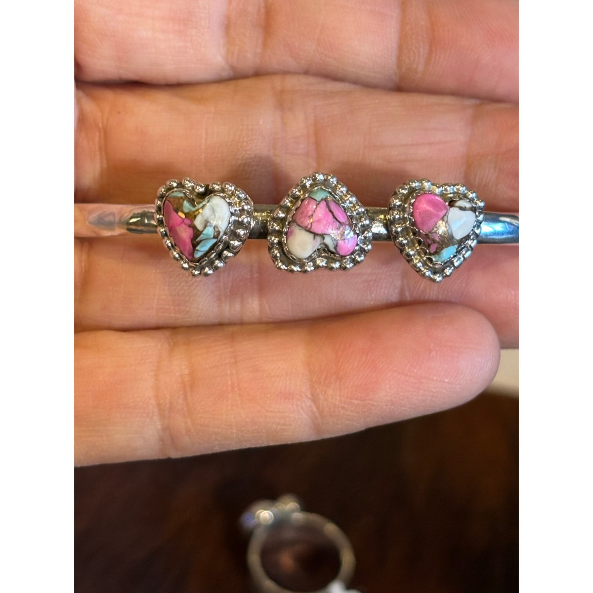Cotton Candy Turquoise Heart Cuff Bracelet – Three Heart Sterling Silver