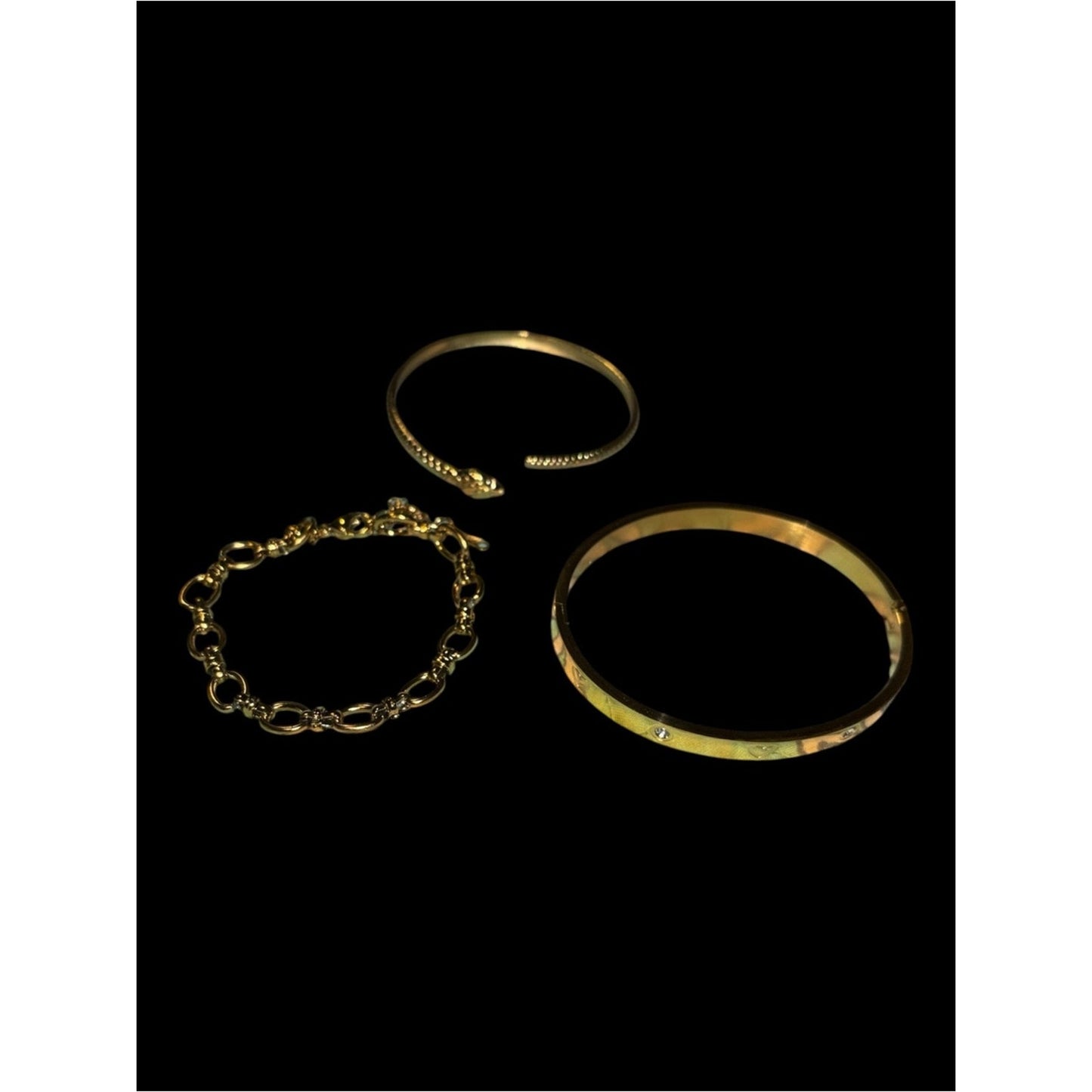 18k Gold Plated Water proof, Tarnish Free Three Bracelet Set with Heart Accent