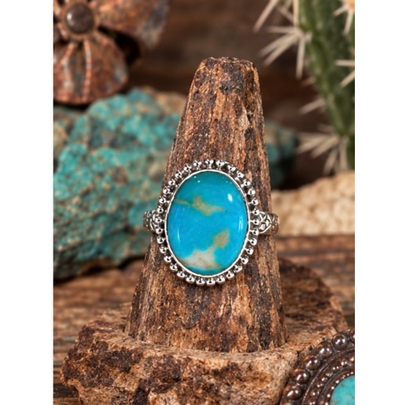 Kingman Turquoise Sterling Silver Western Ring Adj size 7-9