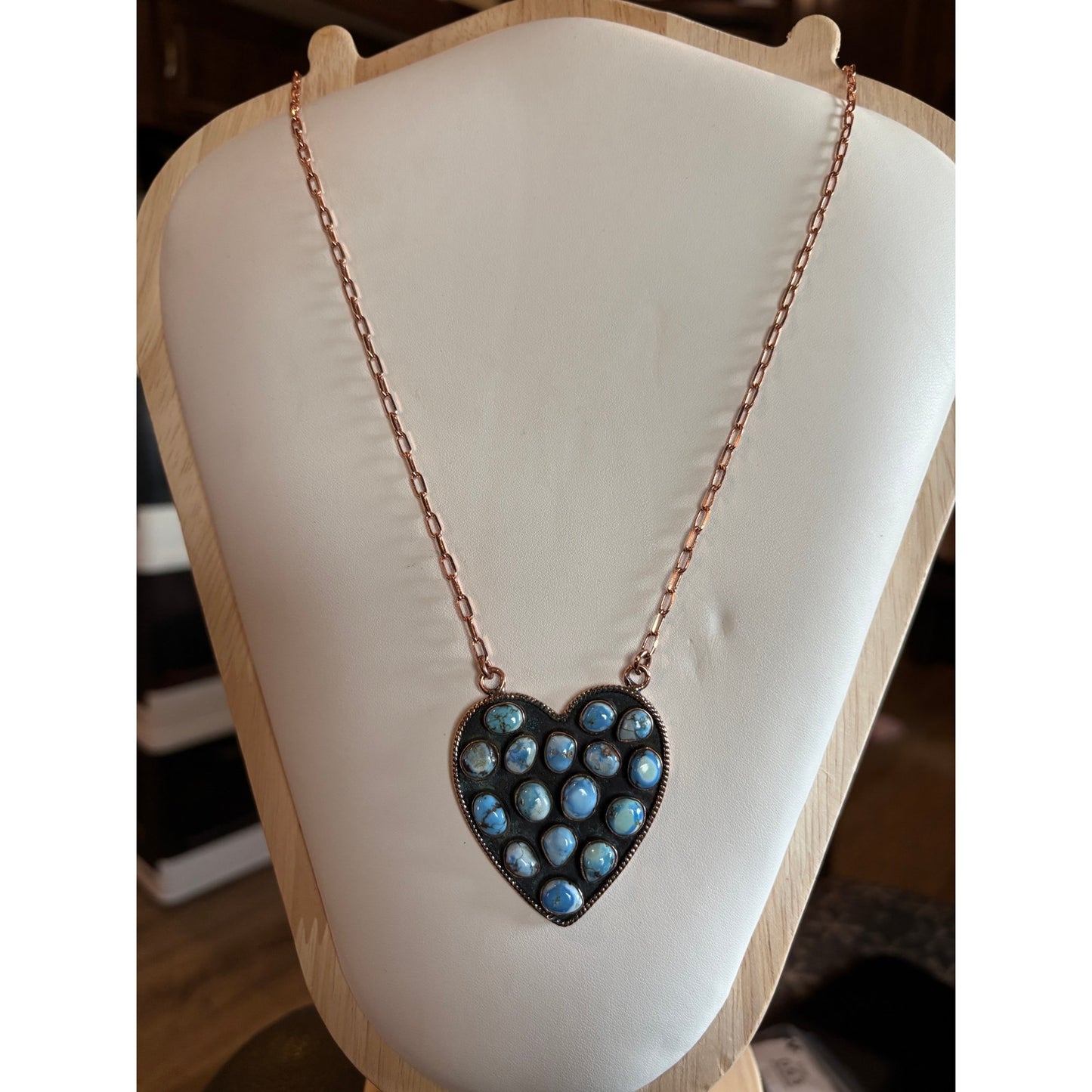 Kingman Large Turquoise Heart in Copper Statement Pendant Necklace