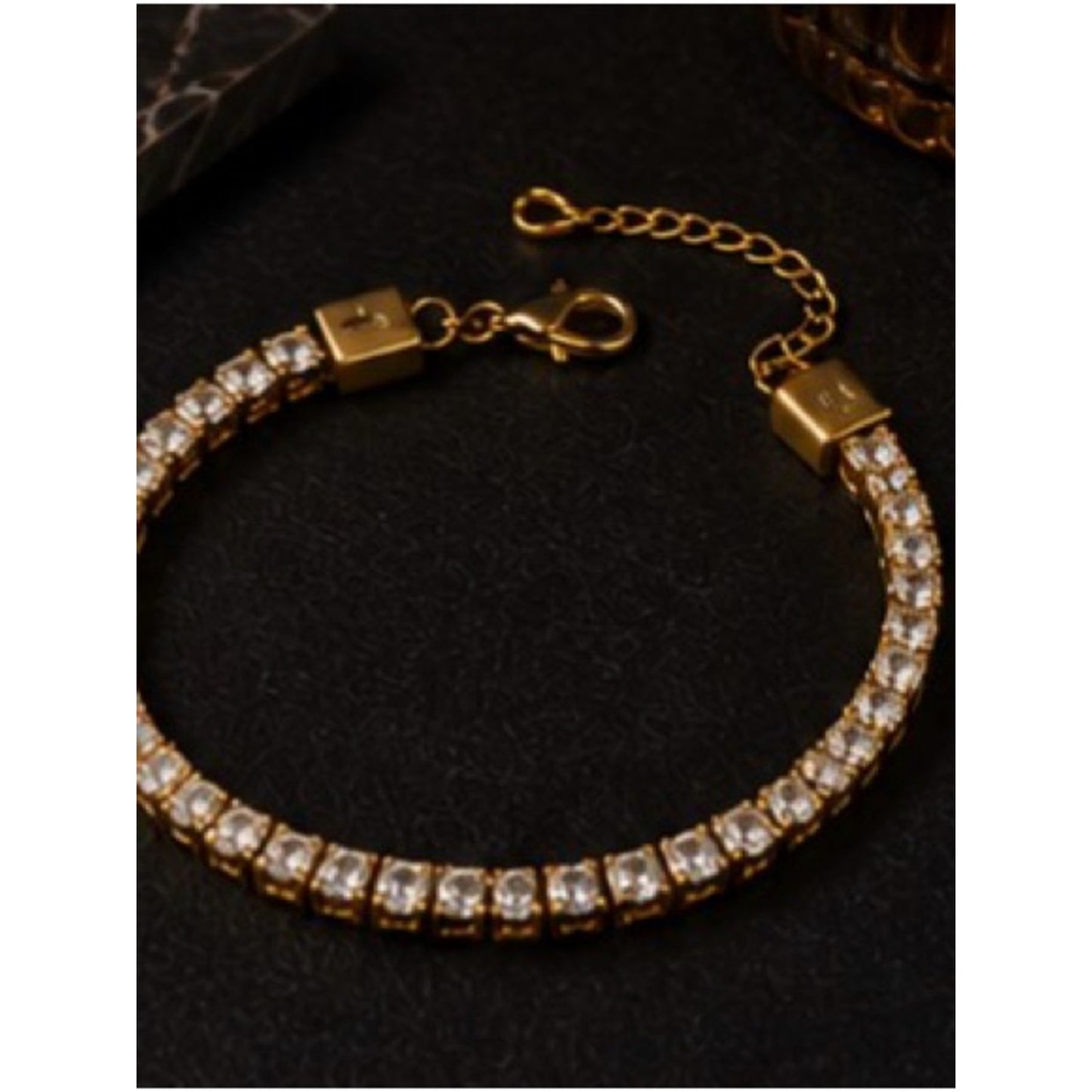 18k Gold Plated Chain and Black Stone Stacked Bracelets Waterproof Tarnish Free