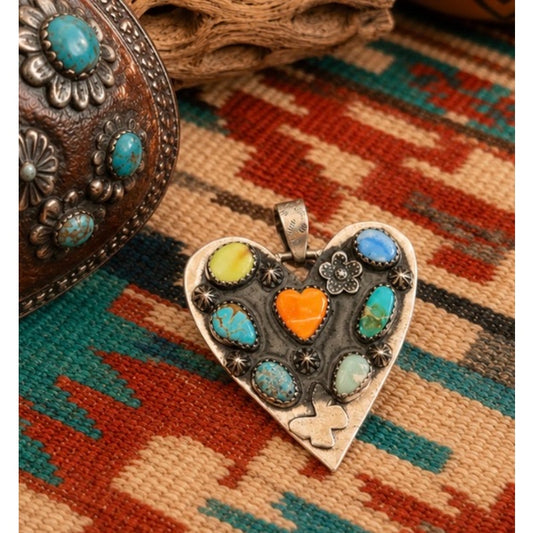 Heart in a Heart Turquoise Necklace 6 stones w Spiny orange