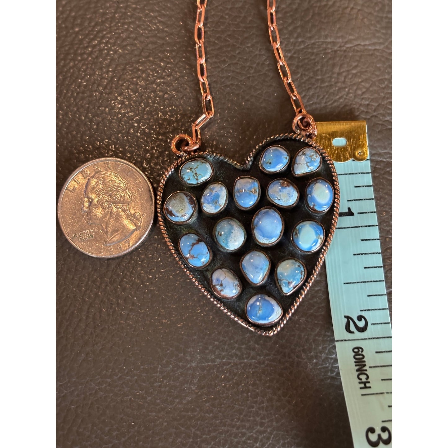 Kingman Large Turquoise Heart in Copper Statement Pendant Necklace