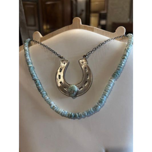 16" Larimar Heishi Beaded Necklace | Southwestern Necklace