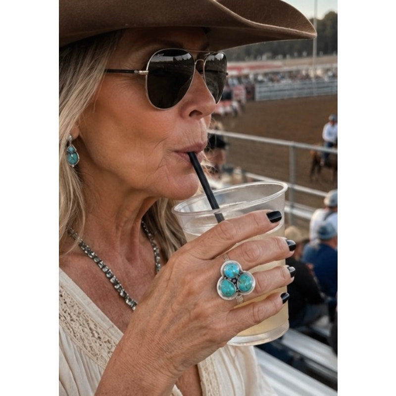 Kingman Mojave Turquoise Ring 3 large stones in Silver