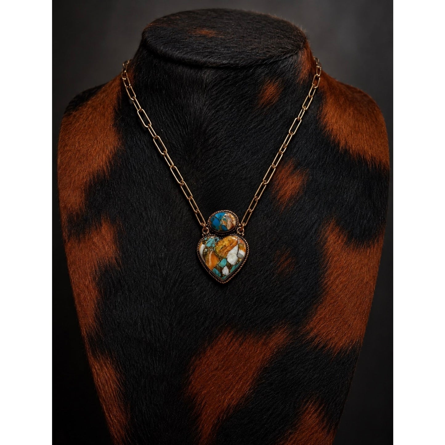 Mohave Turquoise & Spiny Oyster in Copper w Paper Clip Chain