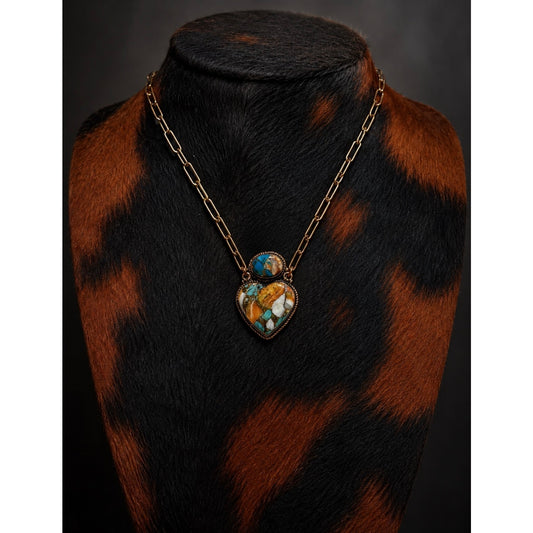Mohave Turquoise & Spiny Oyster in Copper w Paper Clip Chain
