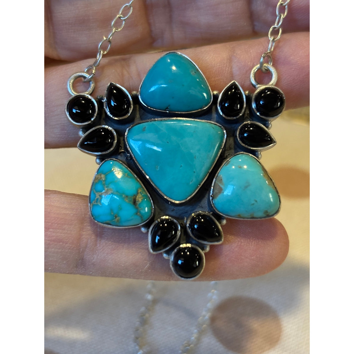 Kingman Turquoise Black Onyx Necklace 925 necklace 21"