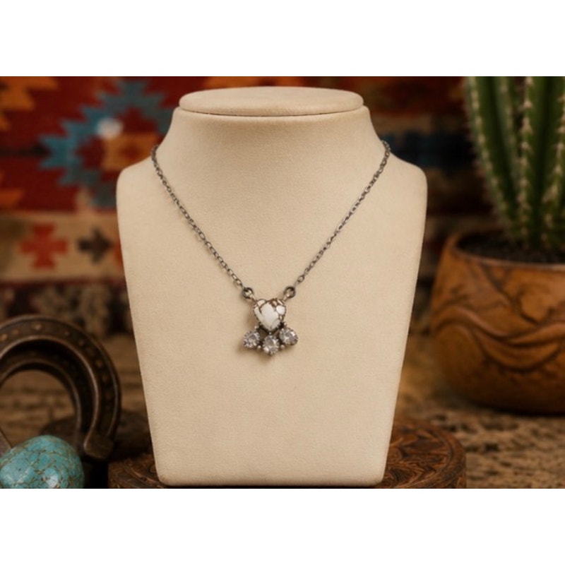White Horse Turquoise & CZ 20” Sterling Silver Necklace