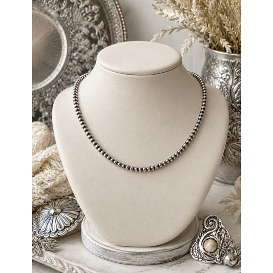 Silver Southwestern Pearl Bead Necklace 16' 3mm Pearls