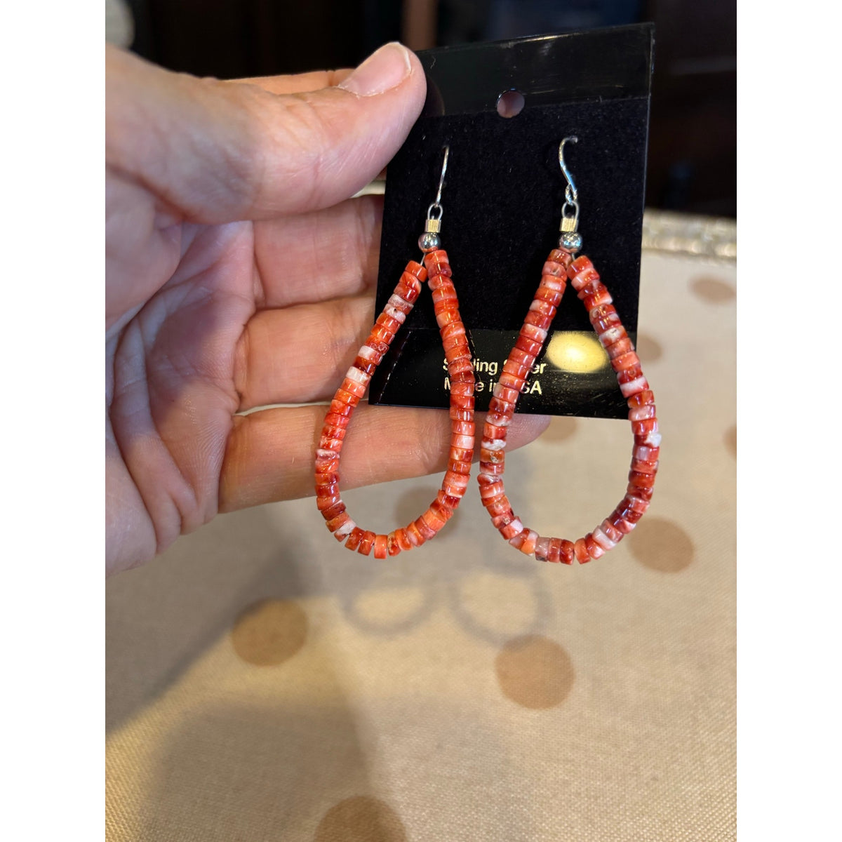 Red Spiny Heishi Dangle Earrings – Sterling Silver Southwestern Style
