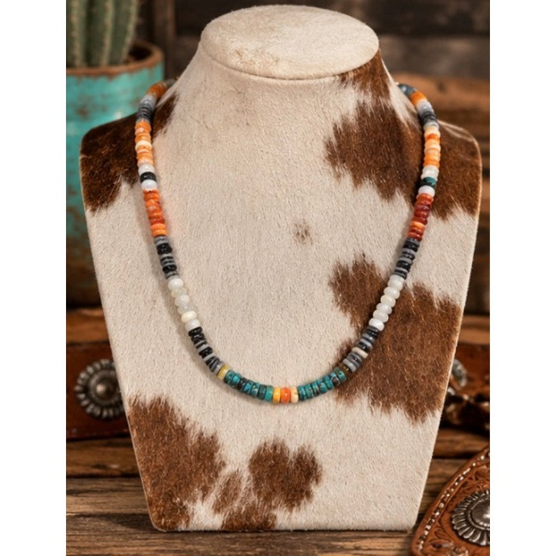 Desert Sunset Turquoise & Spiny Oyster Heishi Necklace – 20"