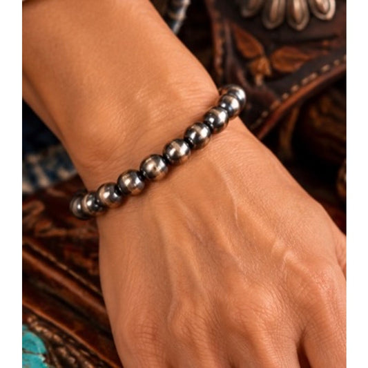 7mm Sterling Silver Pearl Bead Bracelet – 7–8" Southwestern Style