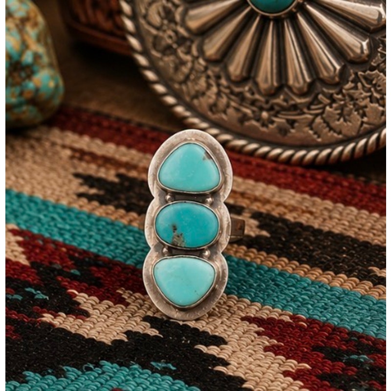 Kingman Turquoise 3 stone Ring Set in Sterling Silver