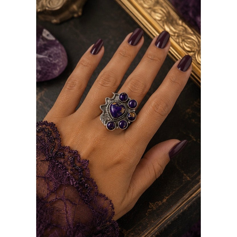 Southwestern Vintage-Heart Inspired Purple Spidy Stoness w gold highlight