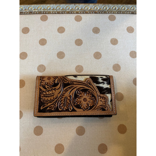 Cowhide Leather Tooled Western Checkbook Wallet