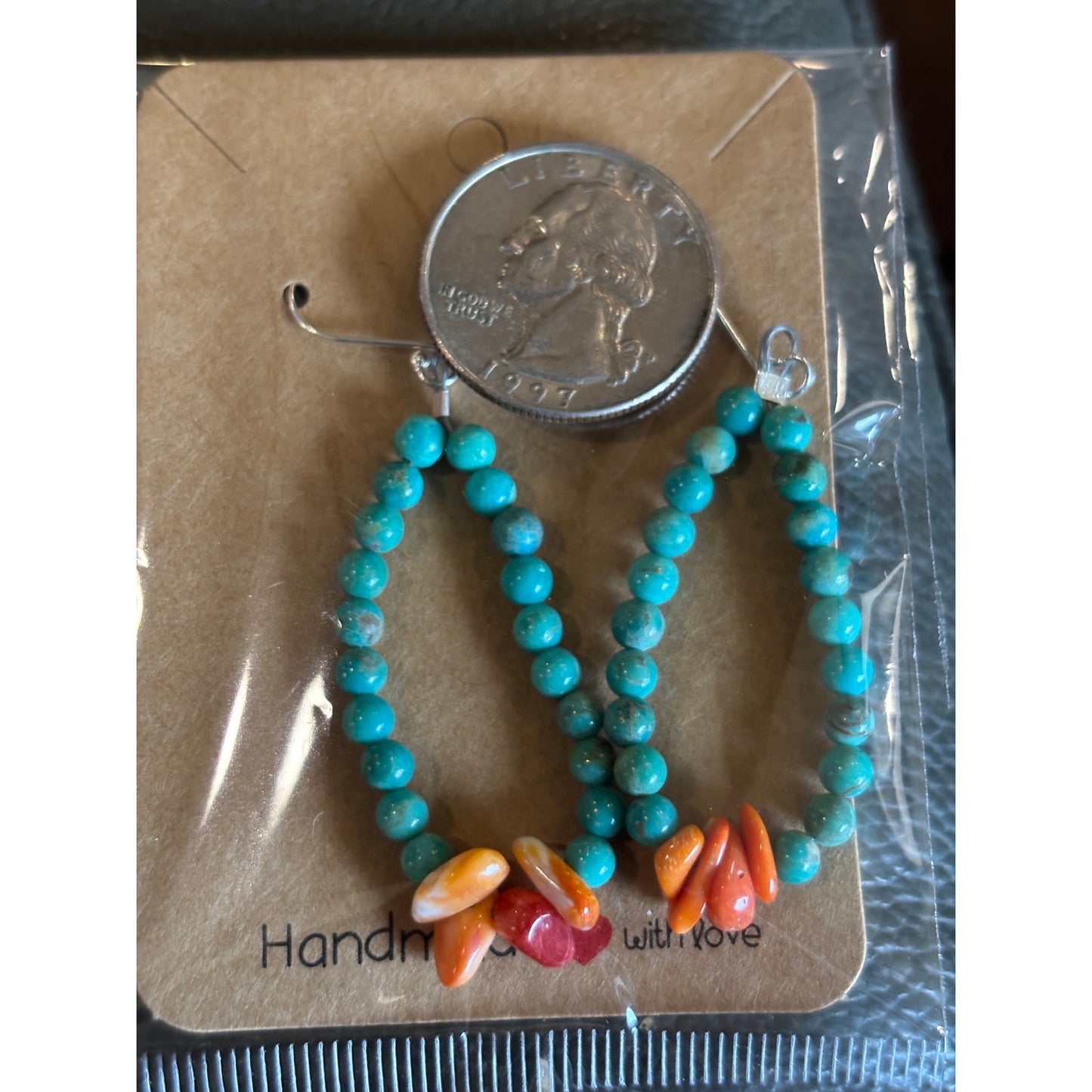 Turquoise & Red Spiny Oyster Bead Dangle Earrings | Sterling Silver Hooks