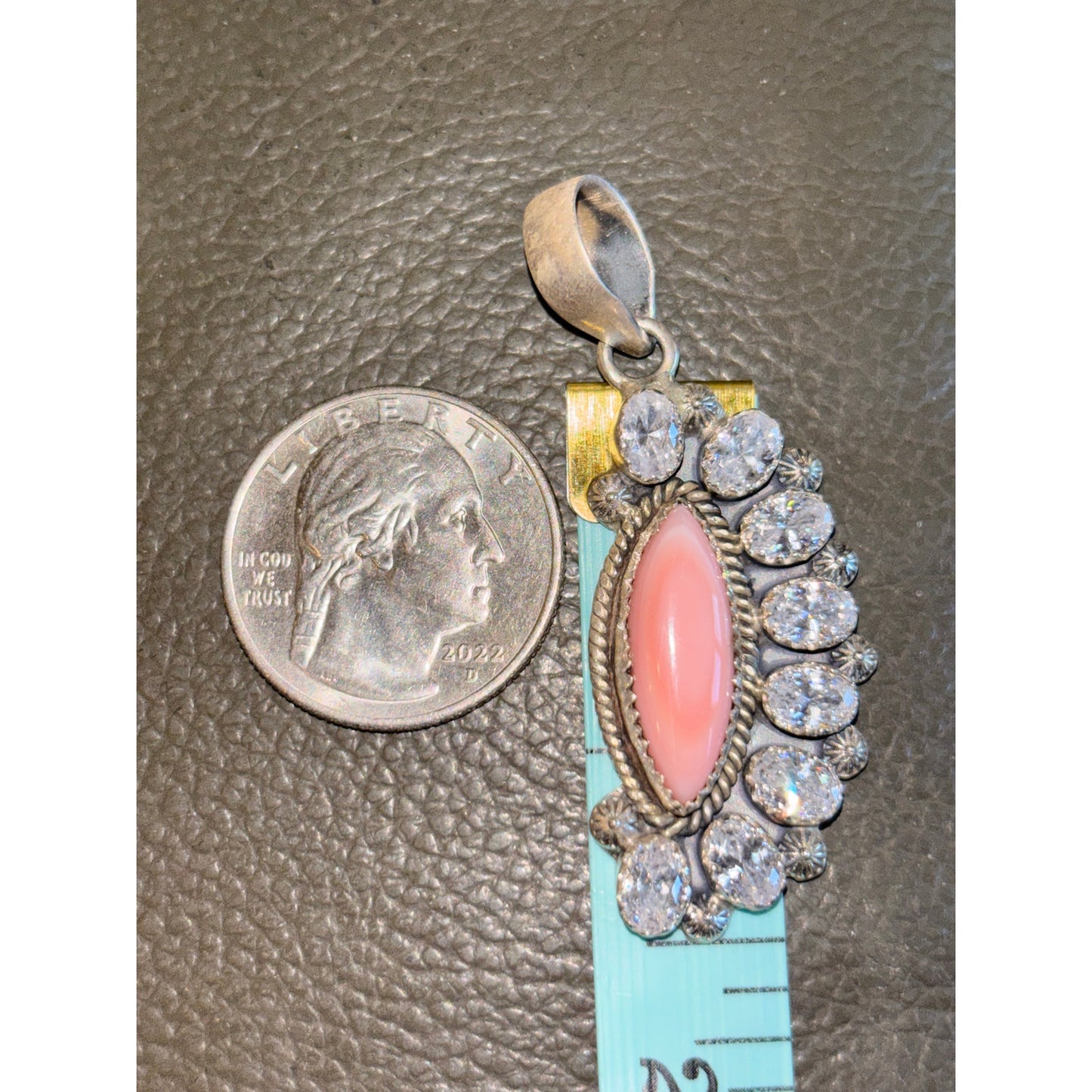 16" Turquoise Heishi Necklace-Pink Conch CZ Sterling Pendant